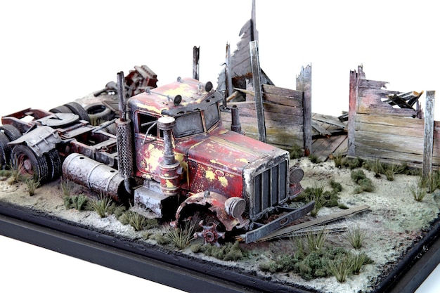 Truck in junkyard, miniature, mockup