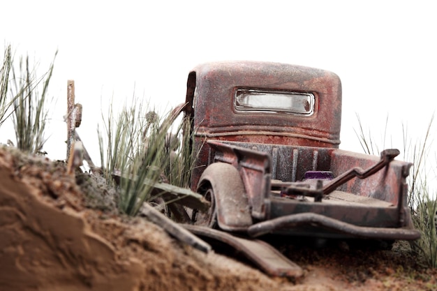 Truck in junkyard, miniature, mockup