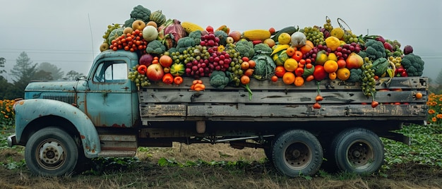 A truck loaded with an abundance of fresh fruits and vegetables