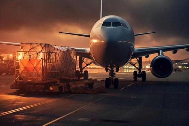 Truck loading cargo onto airplane