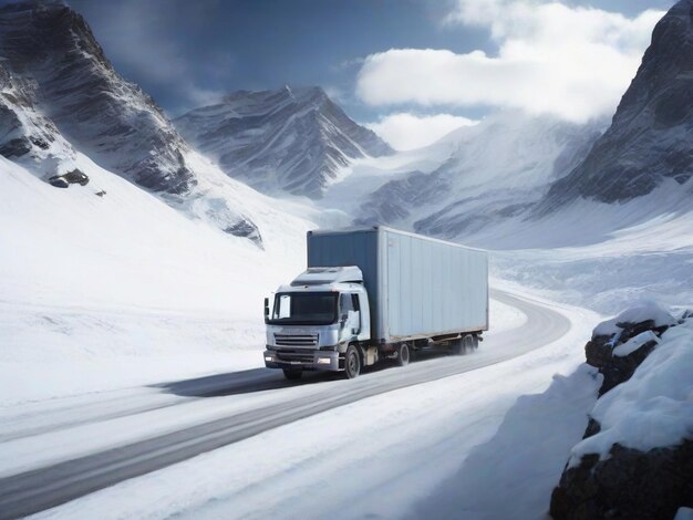 Truck in nature winter season road