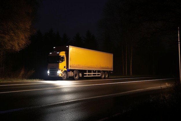 Truck at night on the road