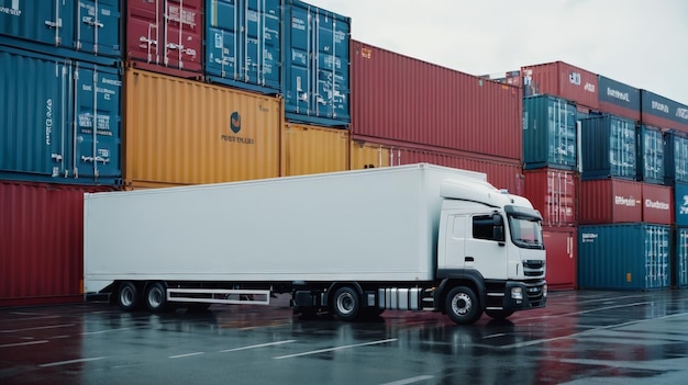 Truck Parked in Front of Shipping Containers