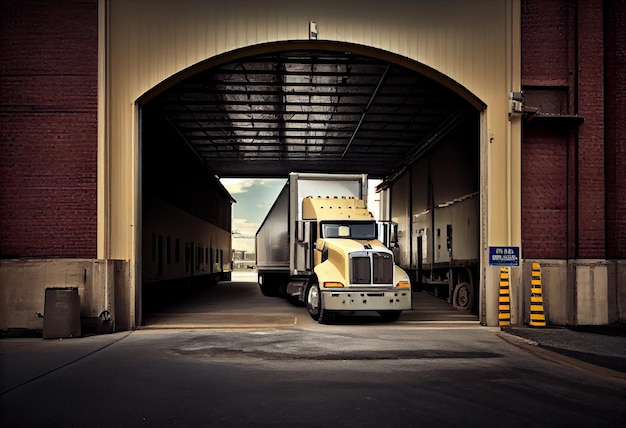 Photo truck parking at warehouse loading dock generate ai