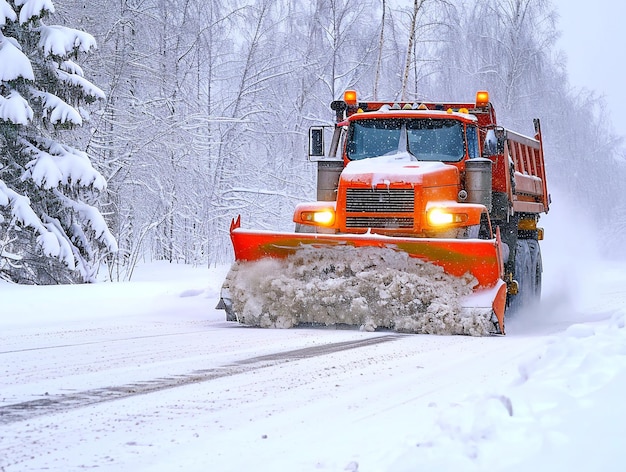 Foto camion che rimuove la neve sulla strada