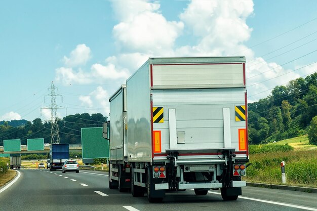 Truck on the road in Canton Geneva of Switzerland.