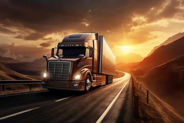 Truck on road in sunset time