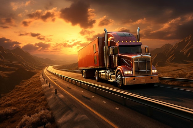 Truck on road in sunset time