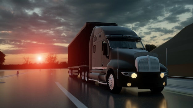 Truck on the road transports logistics concept