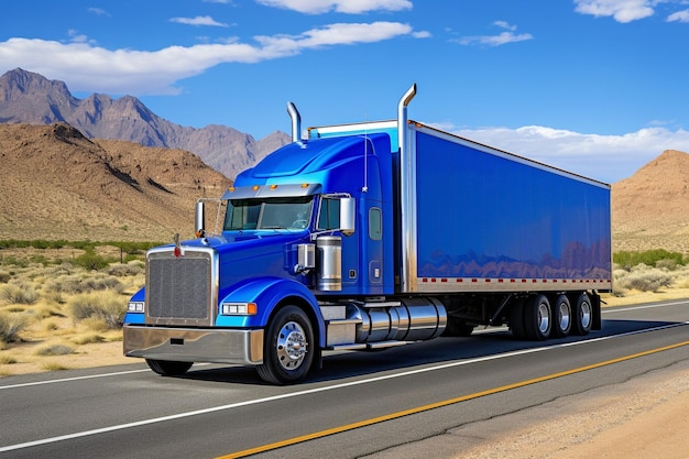 Photo truck on road with blue container