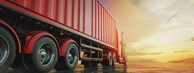 The truck runs on the highway with speed 3d rendering and illustration