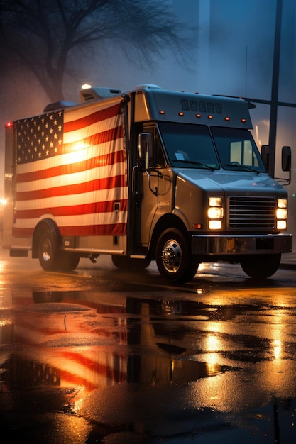 Foto un camion con una bandiera americana dipinta sopra