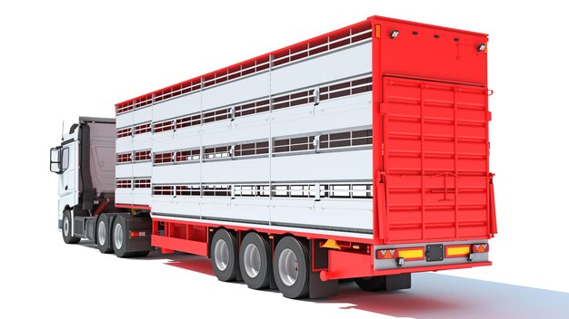 Photo truck with animal transporter trailer d rendering on white background