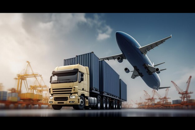 貨物と飛行機が飛ぶトラック