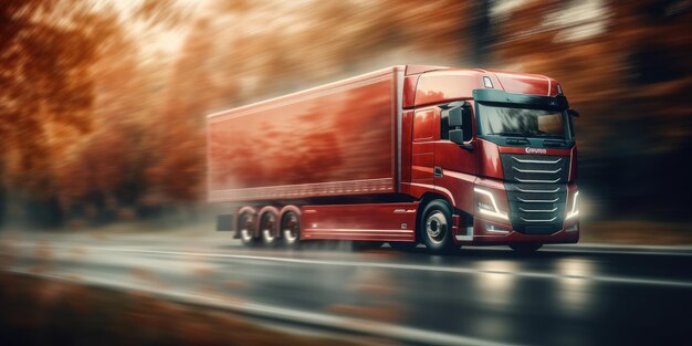 Truck with cargo driving on the road motion blur background Generative AI