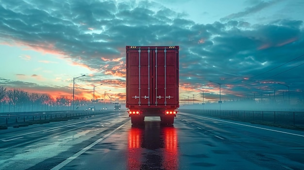 Photo truck with cargo on the road at sunset concept of logistics and transportation