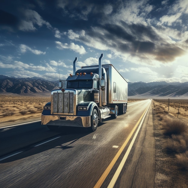 Truck with container on highway cargo transportation generative ai