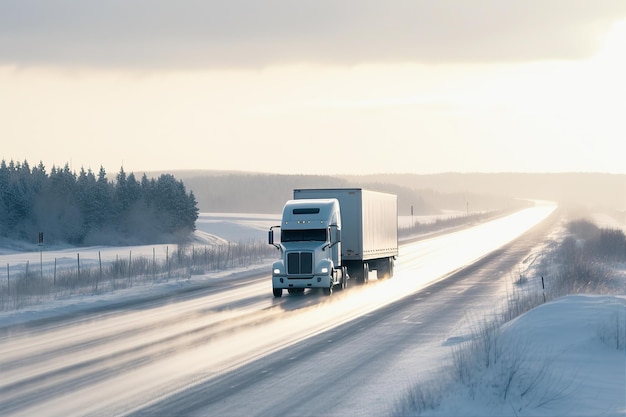 高速道路上のコンテナを搭載したトラック貨物輸送生成AI