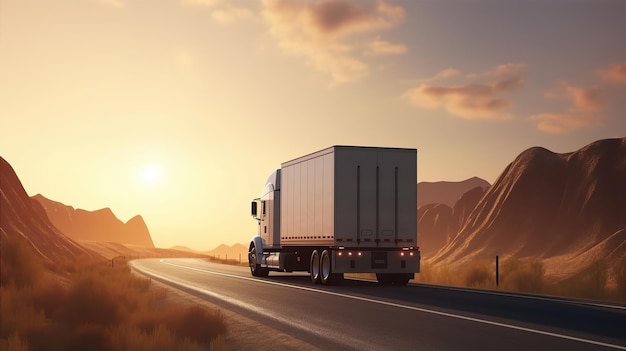 Truck with container on highway cargo transportation generative ai