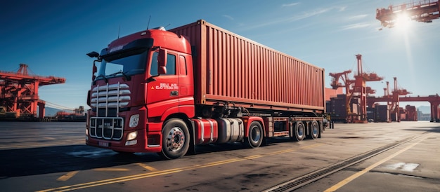 Truck with container on the road Freight transportation and logistics concept