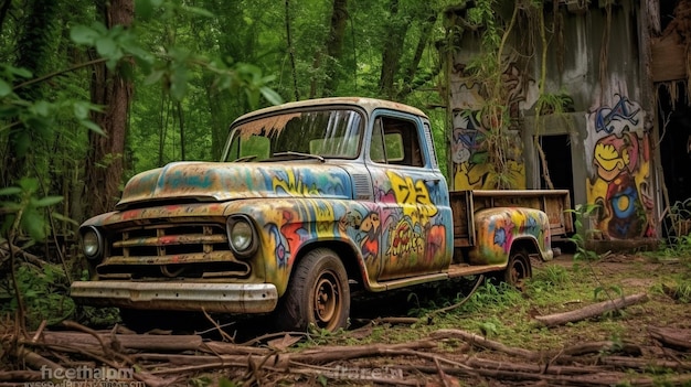 A truck with graffiti on it that says " b's " on the side.