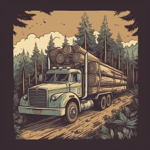 A truck with logs on the back