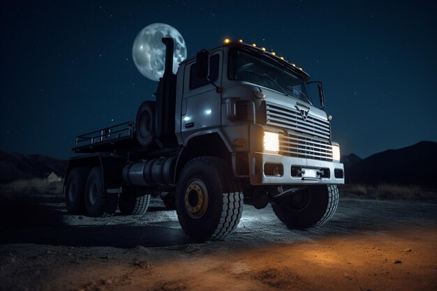 A truck with the moon in the background