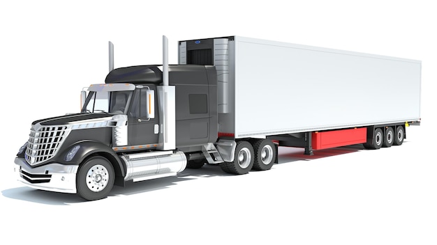 Photo truck with refrigerator trailer d rendering on white background