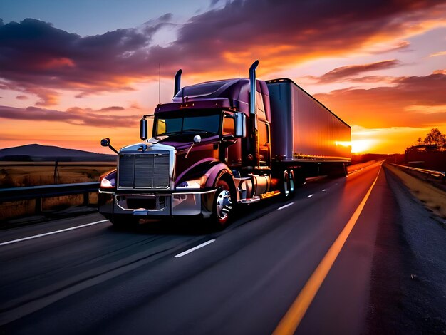 a truck with a trailer on the back drives down a road