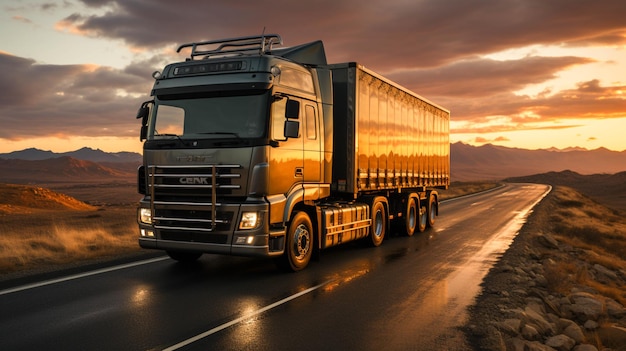 A truck with a trailer on the road