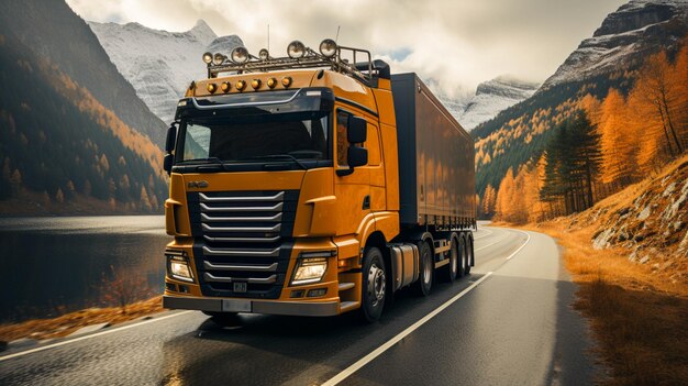 A truck with a trailer on the road