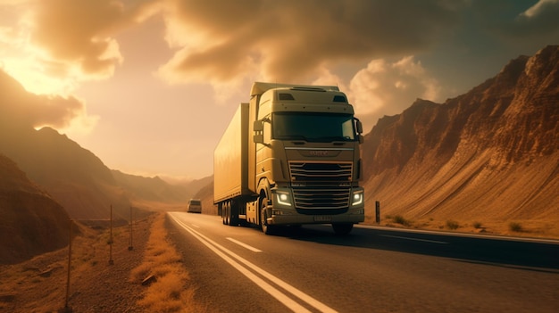 A truck with a trailer on the road