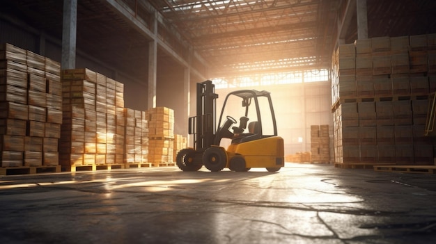 Photo a truckmounted forklift smoothly operating in a bustling warehouse offering a flexible solution for efficient loading and unloading of goods ai generated