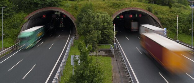 Trucks in the highway tunnel