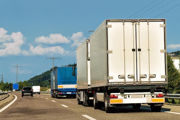 Trucks on the roadway at Canton Geneva, Switzerland.