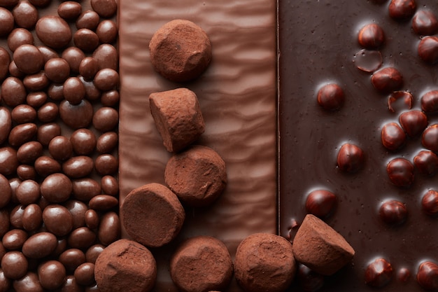 truffle candies on the background of various chocolate