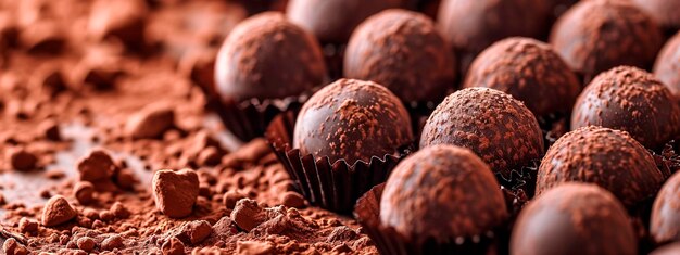 Foto caramelle di tartufo in cioccolato focalizzazione selettiva