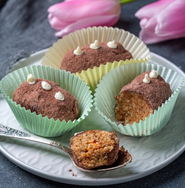 Truffle mini potato cakes in paper capsules