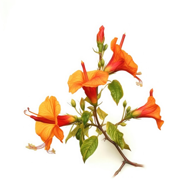 Trumpet Creeper On White Background