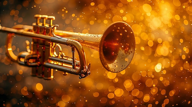 Photo a trumpet is shown on a background of golden bokeh