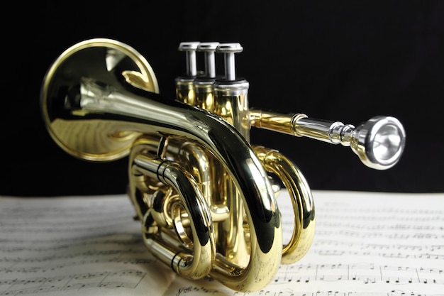 trumpet with music sheet