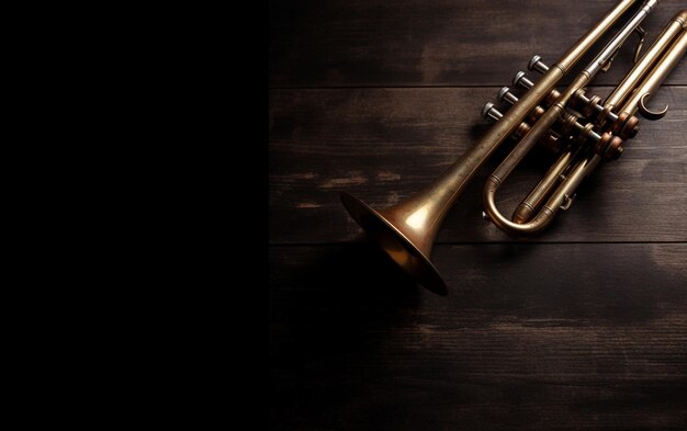 Photo a trumpet on a wooden table