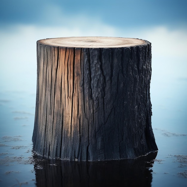 Trunk bark podium in sea for product display