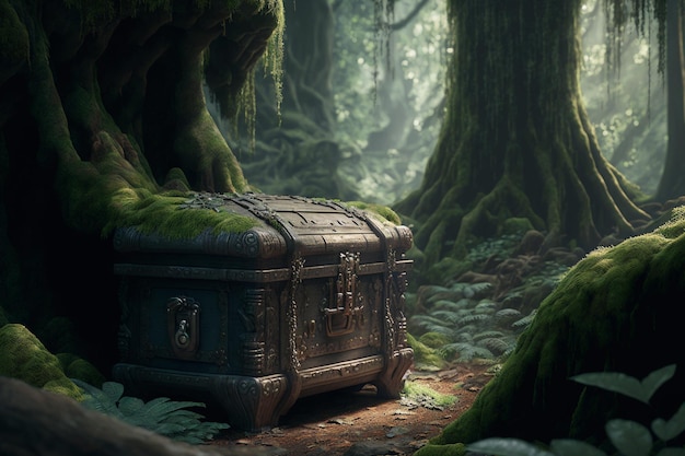 A trunk in the middle of a mossy forest Generative AI