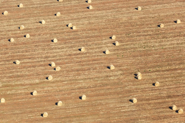 Truss of straw bale harvest harvesting field agriculture farming autumn fall aerial photo