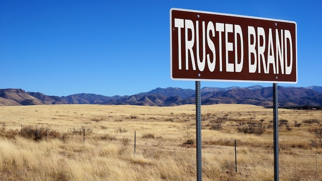 Trusted brand word on road sign