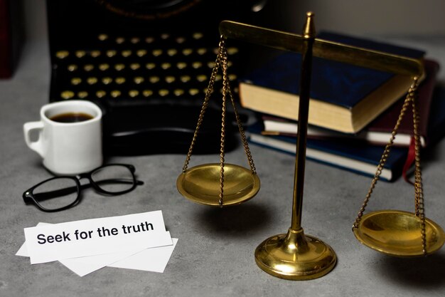 Photo truth concept composition detective desk