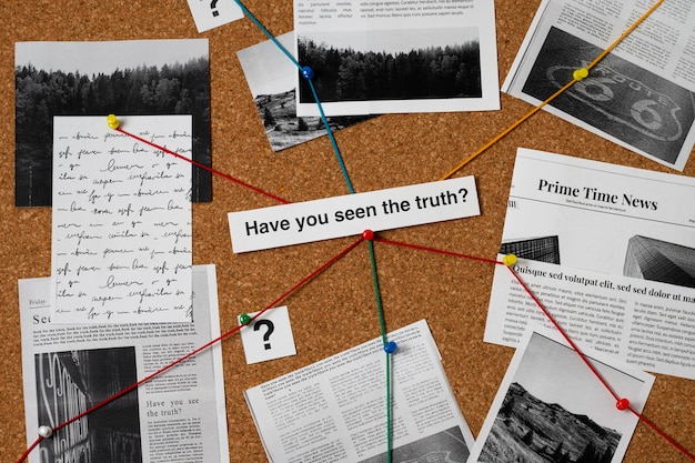 Photo truth concept composition at a detective desk