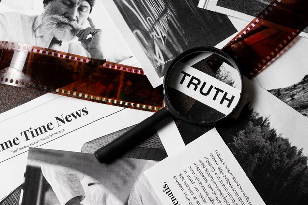 Truth concept composition at a detective desk