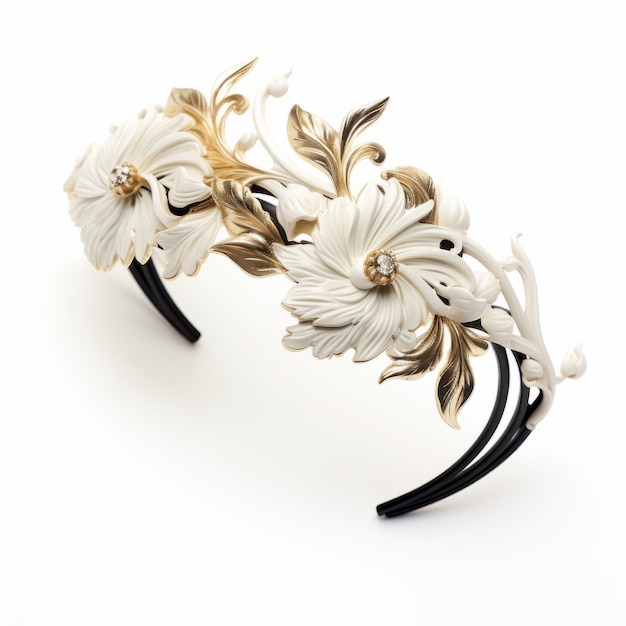 Photo tsarinainspired dahlia headband with golden stones and ivory flowers